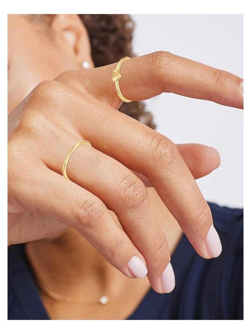 Dainty Stacking Ring Set 14K Gold Plated Brass Cubic Zirconia Women - Picture 4 of 5